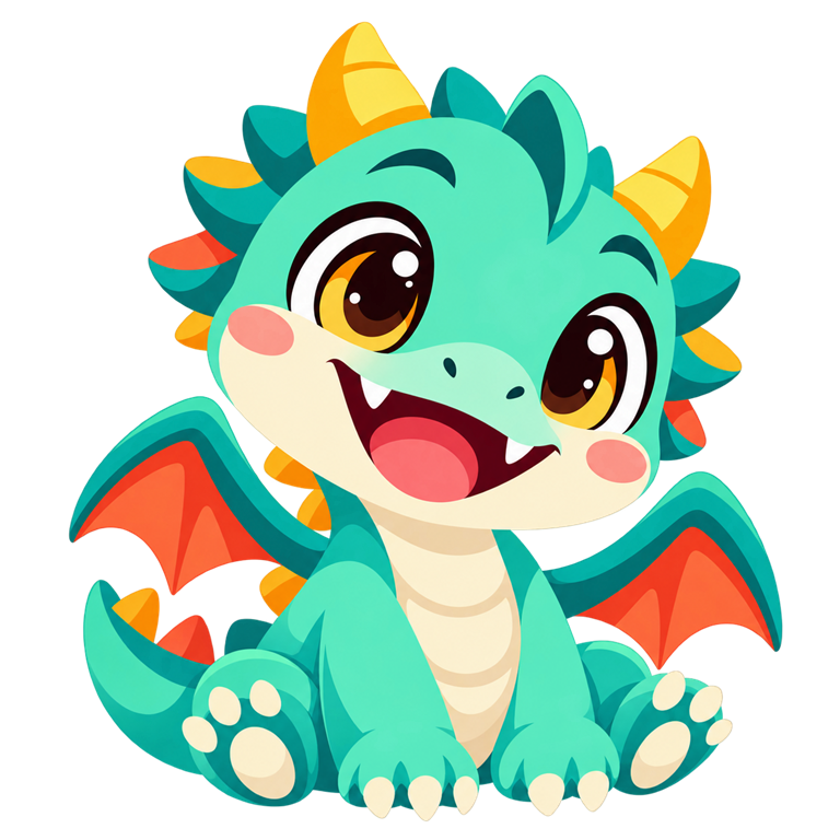 A cheerful mint-green baby dragon