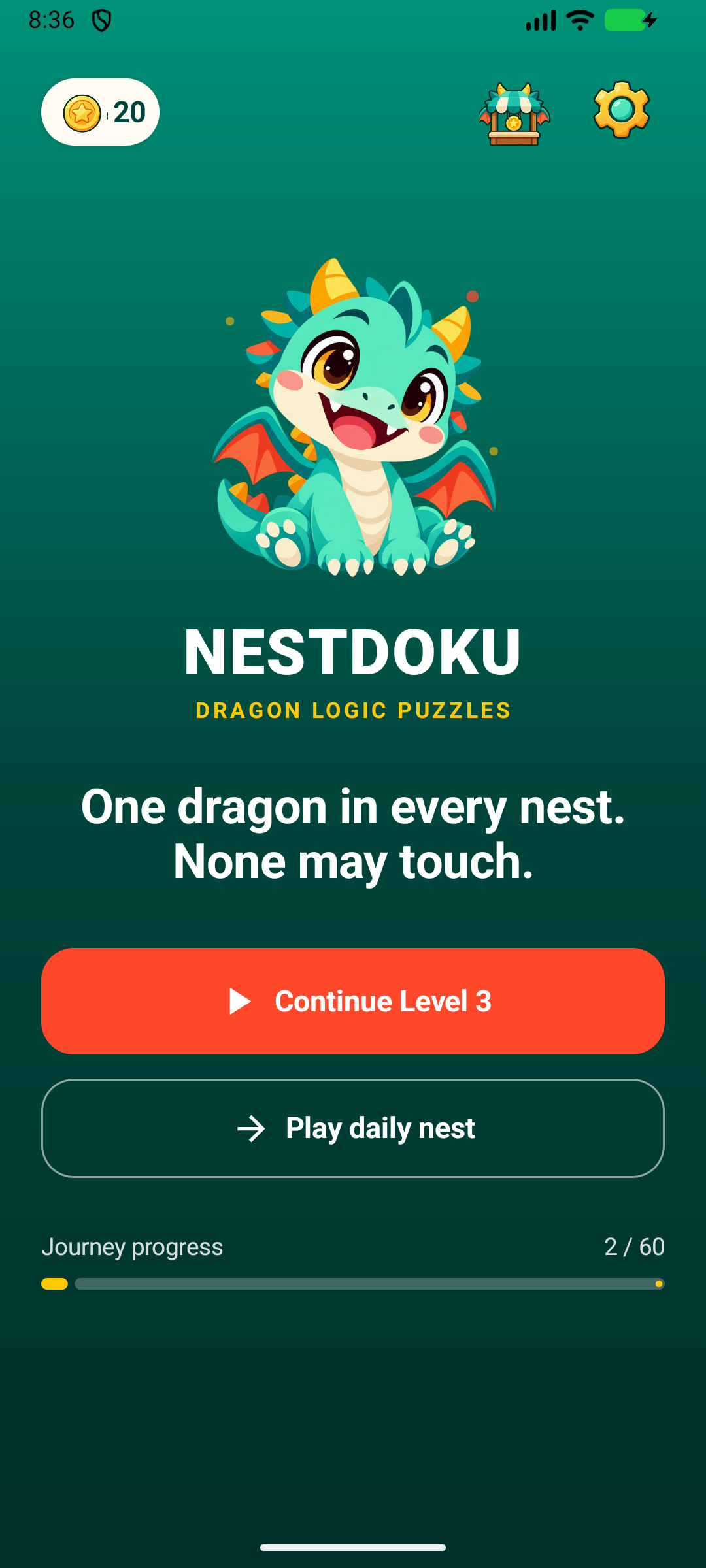 Nestdoku home screen
